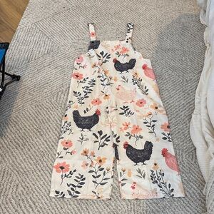 Floral Chicken Print Overalls